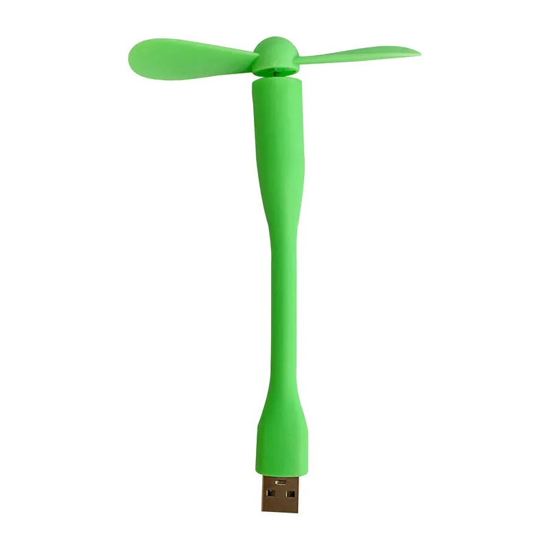USB electric fan in blue plastic with blades and USB cable, portable for power bank use