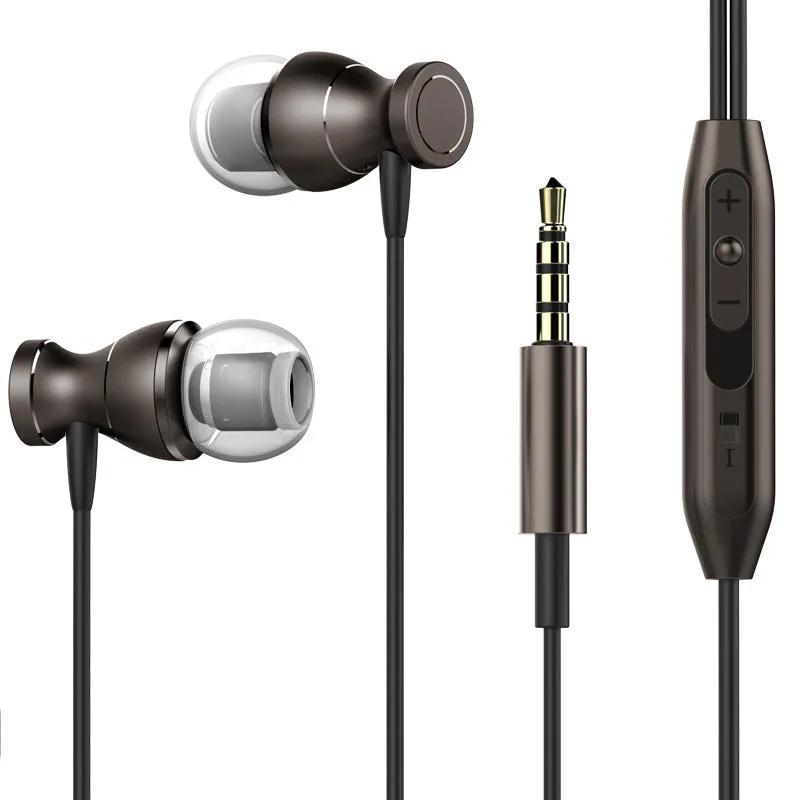 In-ear headphones with a 3.5mm plug and straight cable, showing silicone earplugs in one of four colour options.