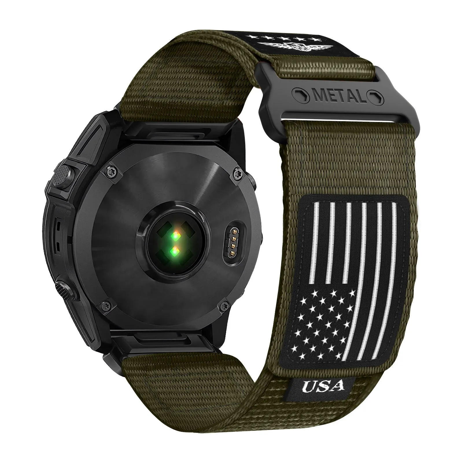 Nylon magic tape watch strap in Army Green with Velcro closure, 22mm width, for Samsung smartwatch
