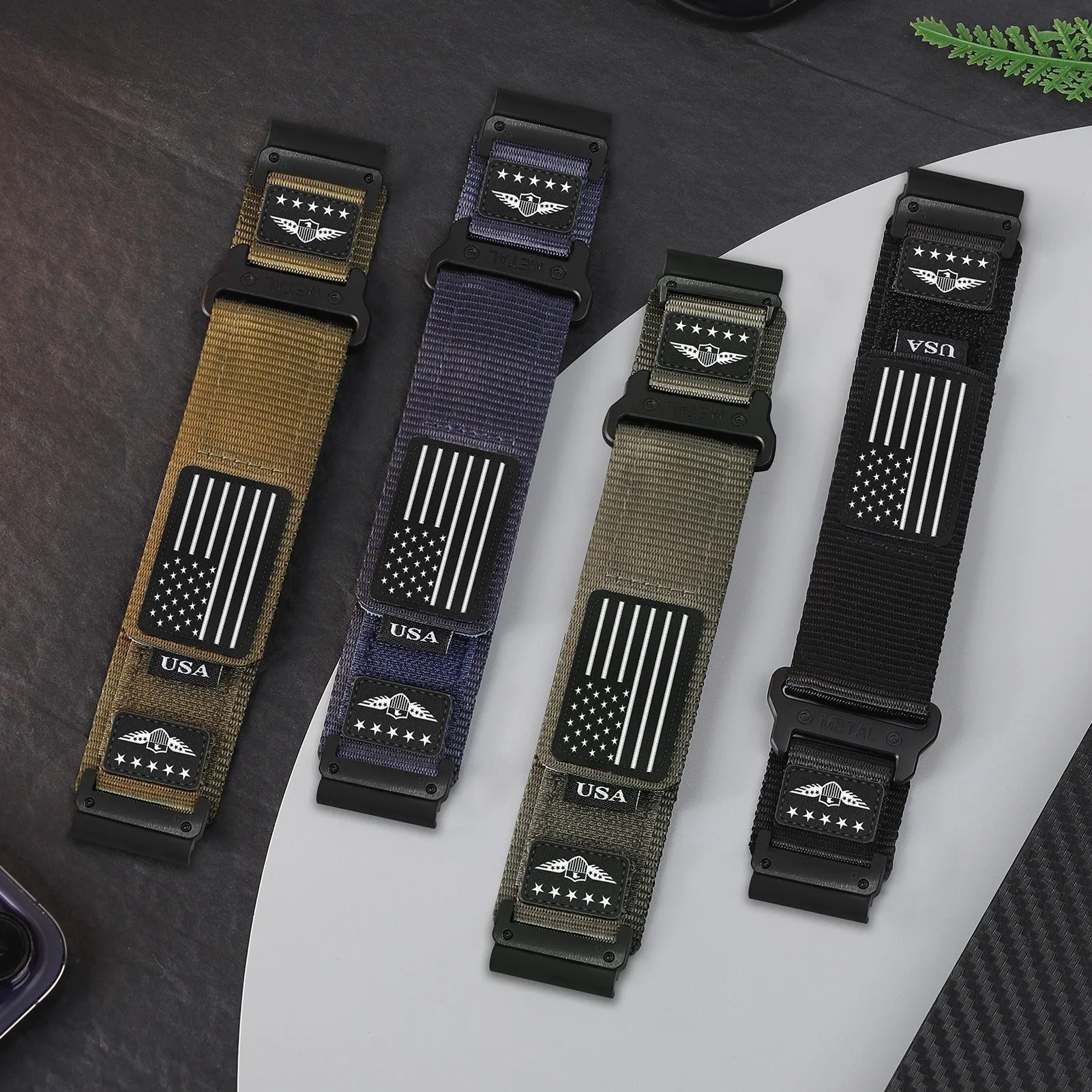 Nylon magic tape watch strap in Army Green with Velcro closure, 22mm width, for Samsung smartwatch