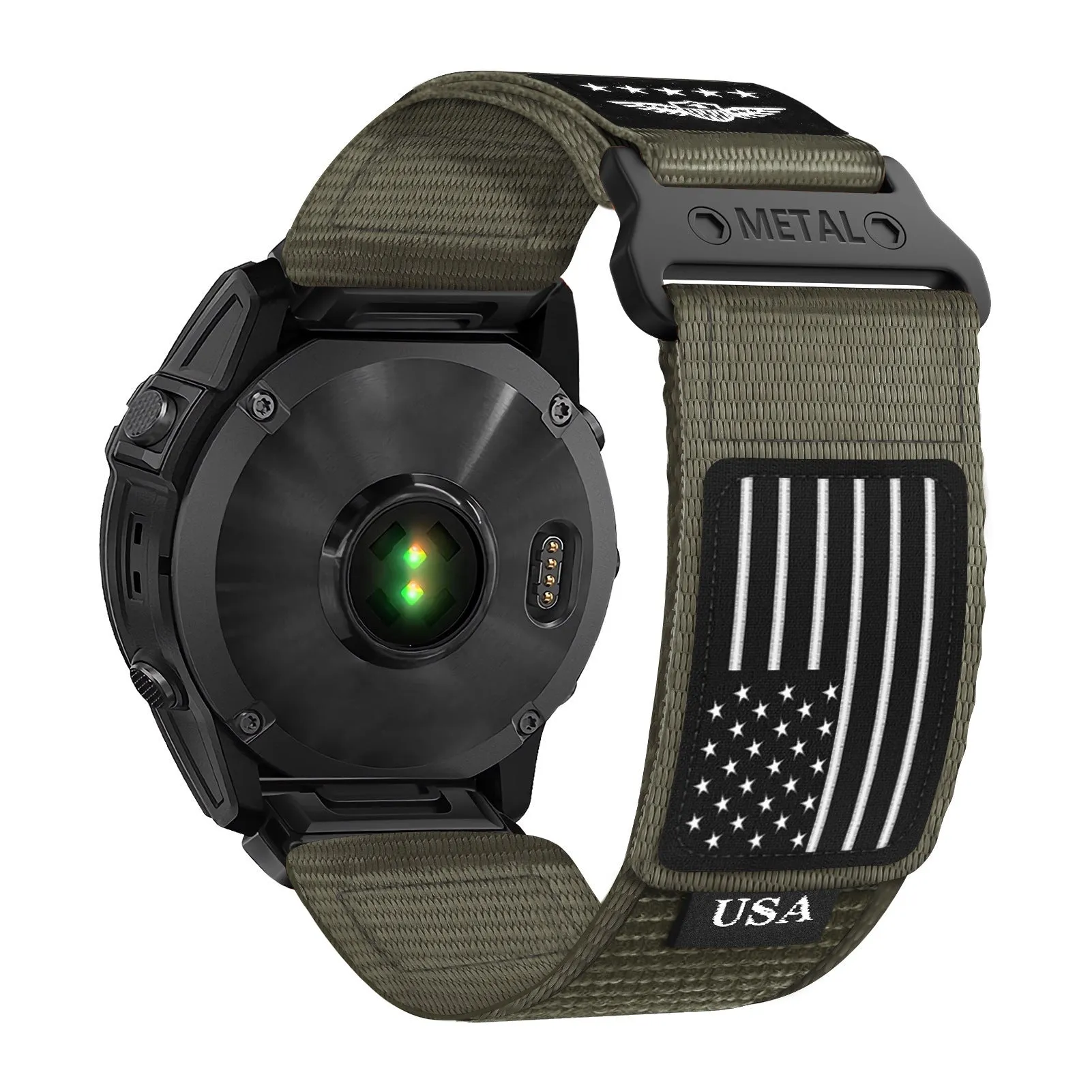 Nylon magic tape watch strap in Army Green with Velcro closure, 22mm width, for Samsung smartwatch