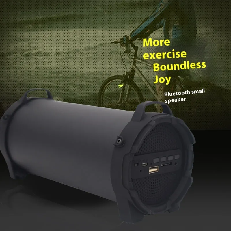 Black portable wireless Bluetooth speaker with suspenders for outdoor use