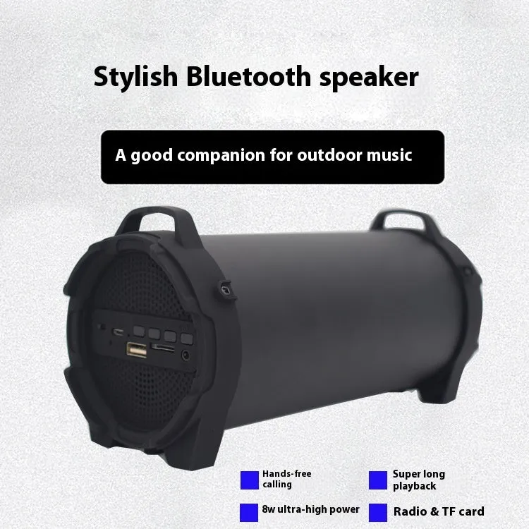 Black portable wireless Bluetooth speaker with suspenders for outdoor use