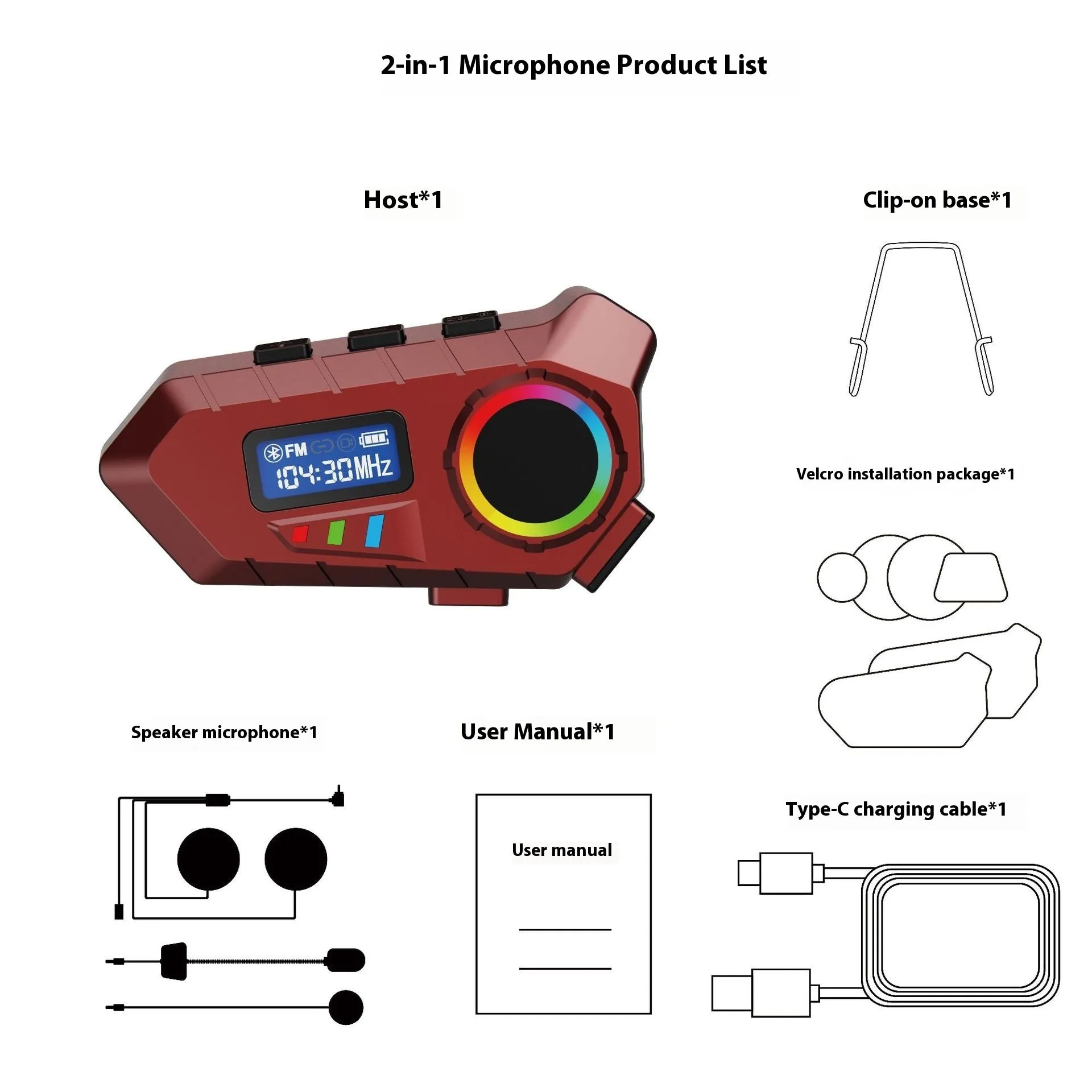 Motorcycle helmet Bluetooth headset with screen display in gray, showing battery and function status