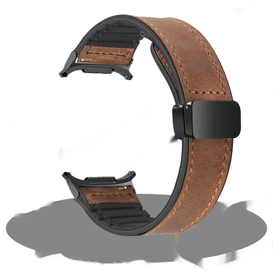 Galaxy Watch magnetic snap strap 22mm silicone leather men's punk style black band