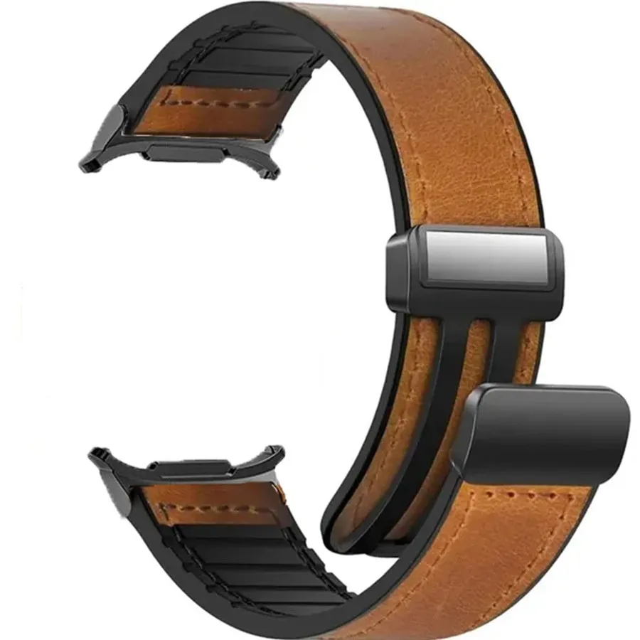 Galaxy Watch magnetic snap strap 22mm silicone leather men's punk style black band