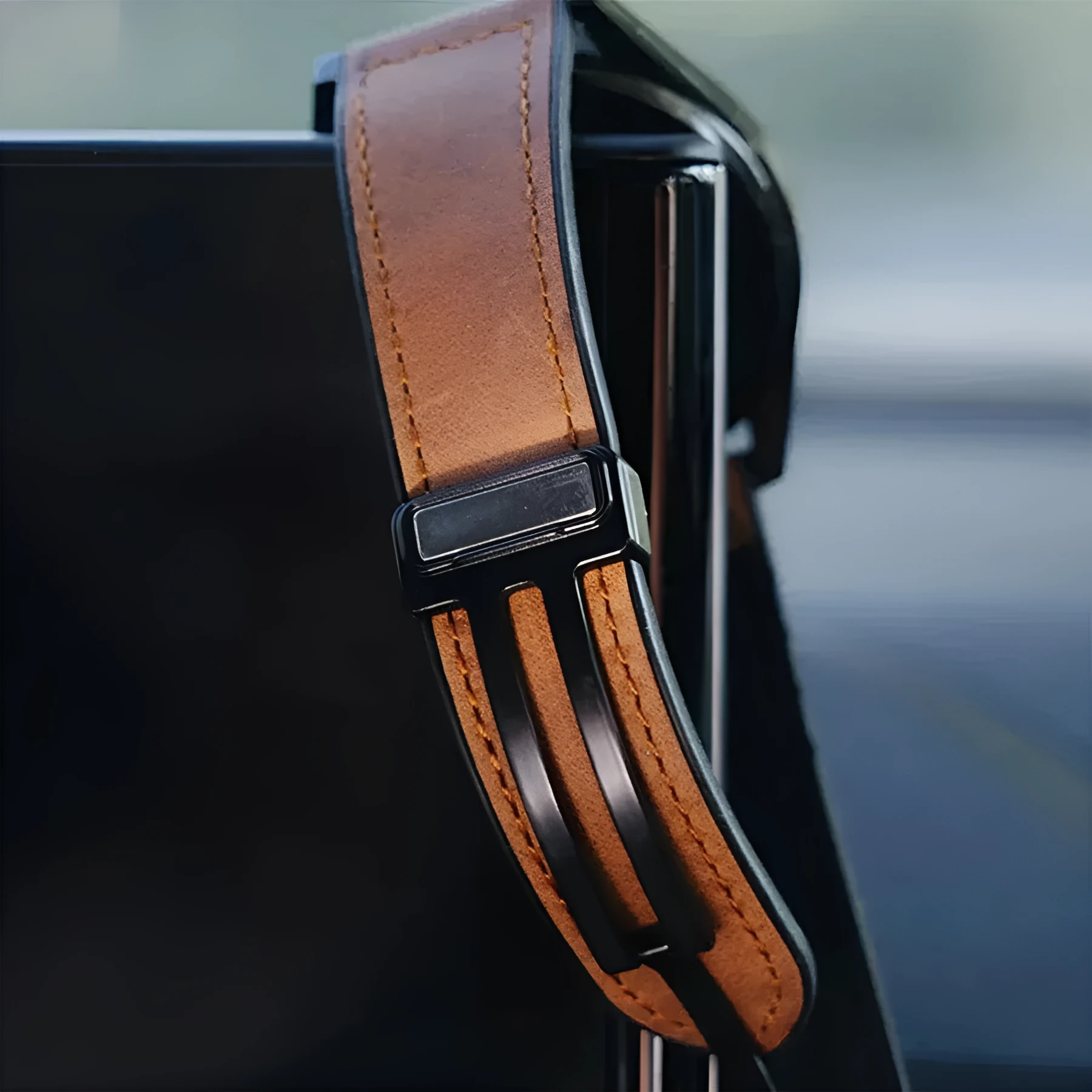 Galaxy Watch magnetic snap strap 22mm silicone leather men's punk style black band