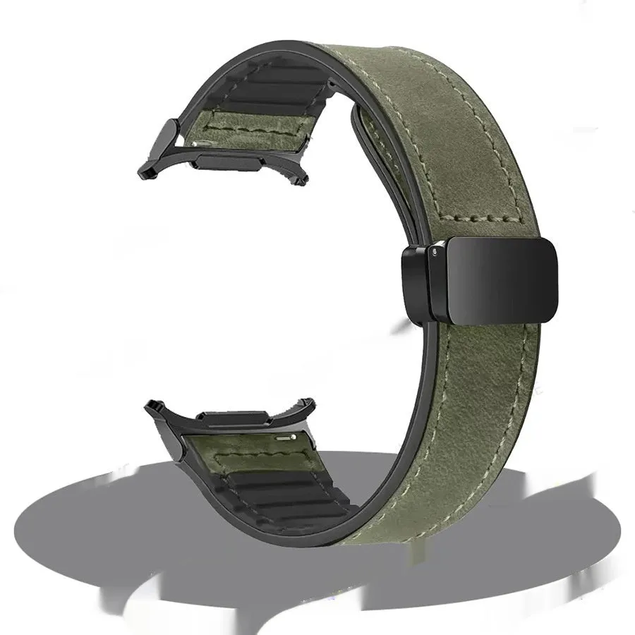 Galaxy Watch magnetic snap strap 22mm silicone leather men's punk style black band
