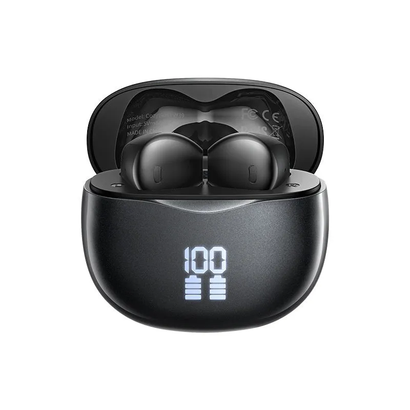 CozyBuds W39 wireless headset in Pearlescent White with earplug design and digital display