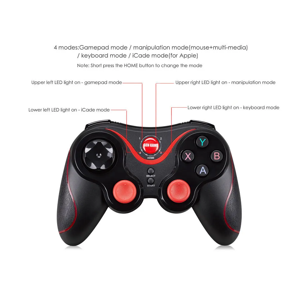 Black wireless Bluetooth game controller for Android and iOS mobile phones.
