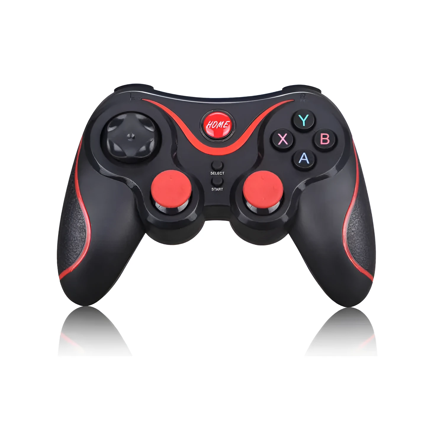 Black wireless Bluetooth game controller for Android and iOS mobile phones.