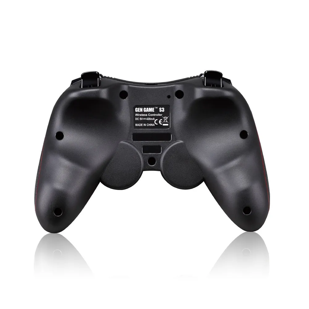 Black wireless Bluetooth game controller for Android and iOS mobile phones.