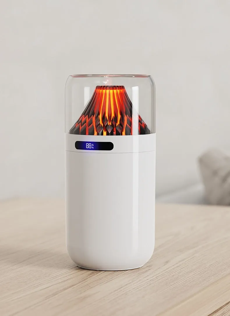 Volcano USB humidifier with digital display in black, compact size for car or desk use
