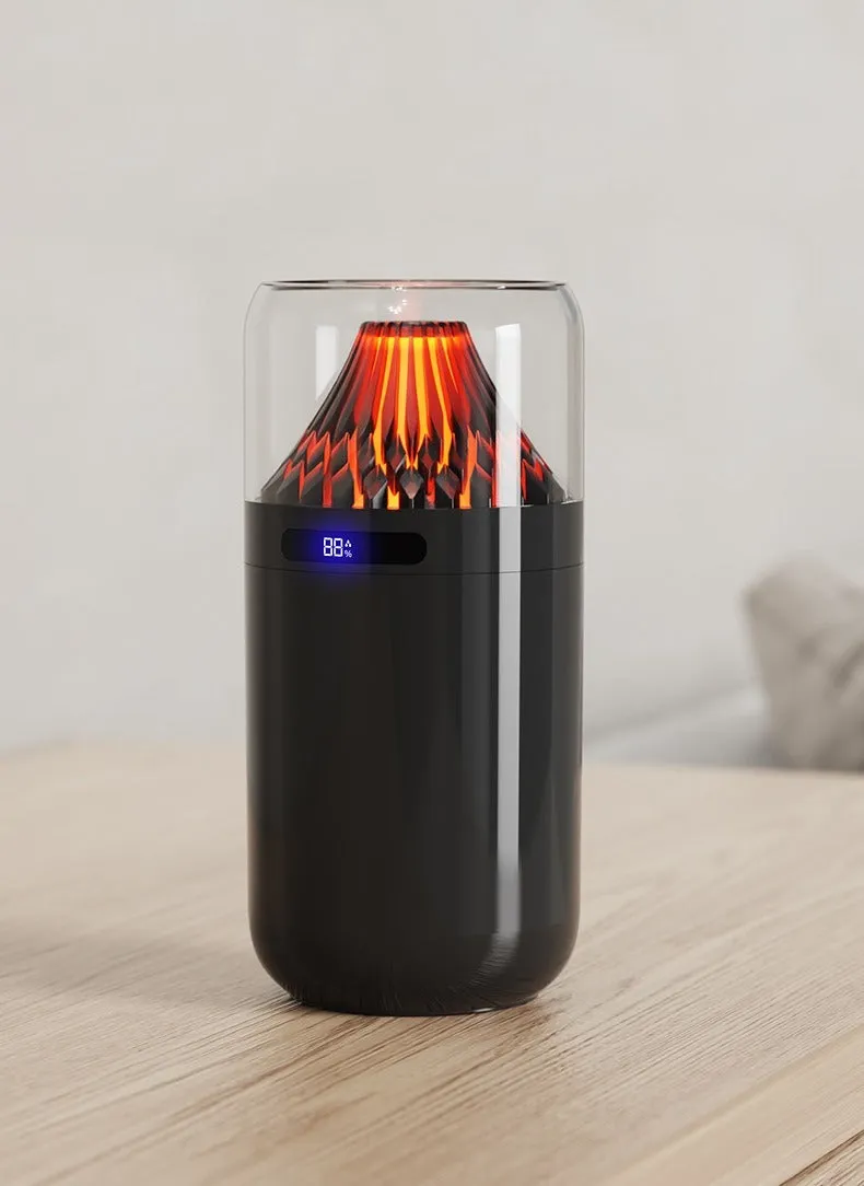 Volcano USB humidifier with digital display in black, compact size for car or desk use