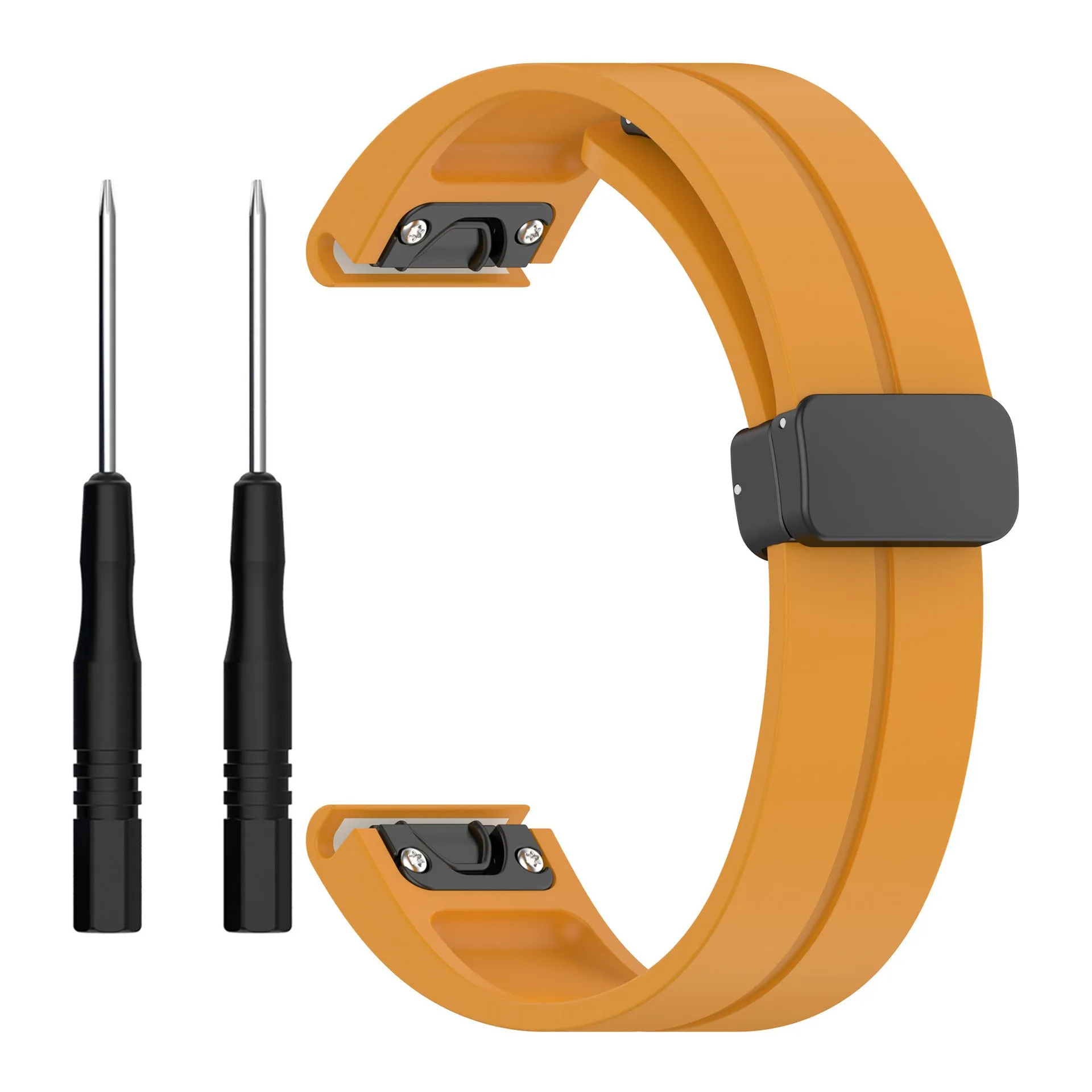 Silicone watch strap with magnetic folding buckle in black with black buttons for Garmin Fenix