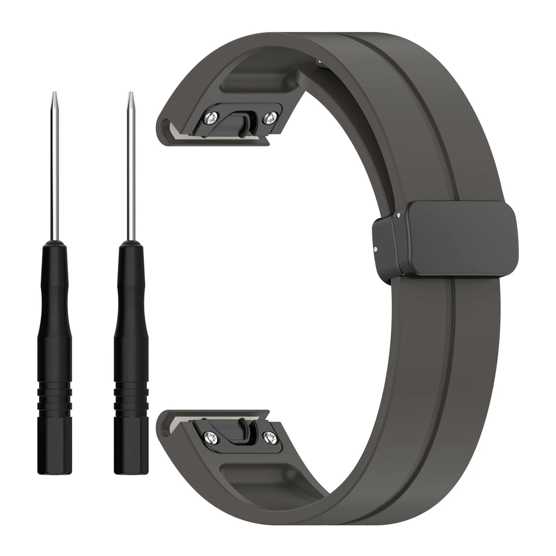 Silicone watch strap with magnetic folding buckle in black with black buttons for Garmin Fenix