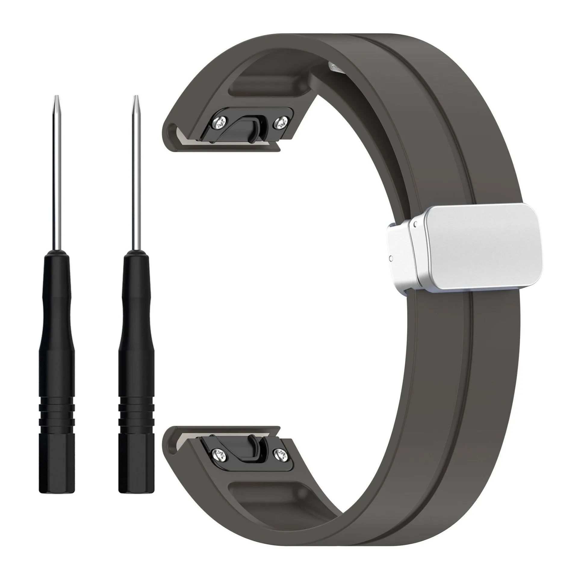 Silicone watch strap with magnetic folding buckle in black with black buttons for Garmin Fenix