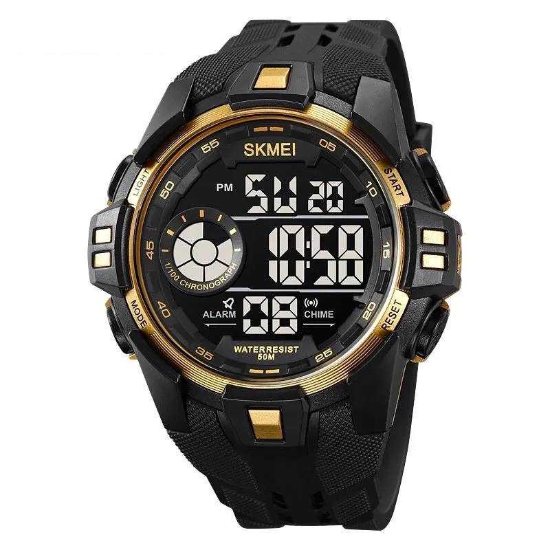 Men's electronic sport watch with 50mm resin dial and TPU strap in five colour options