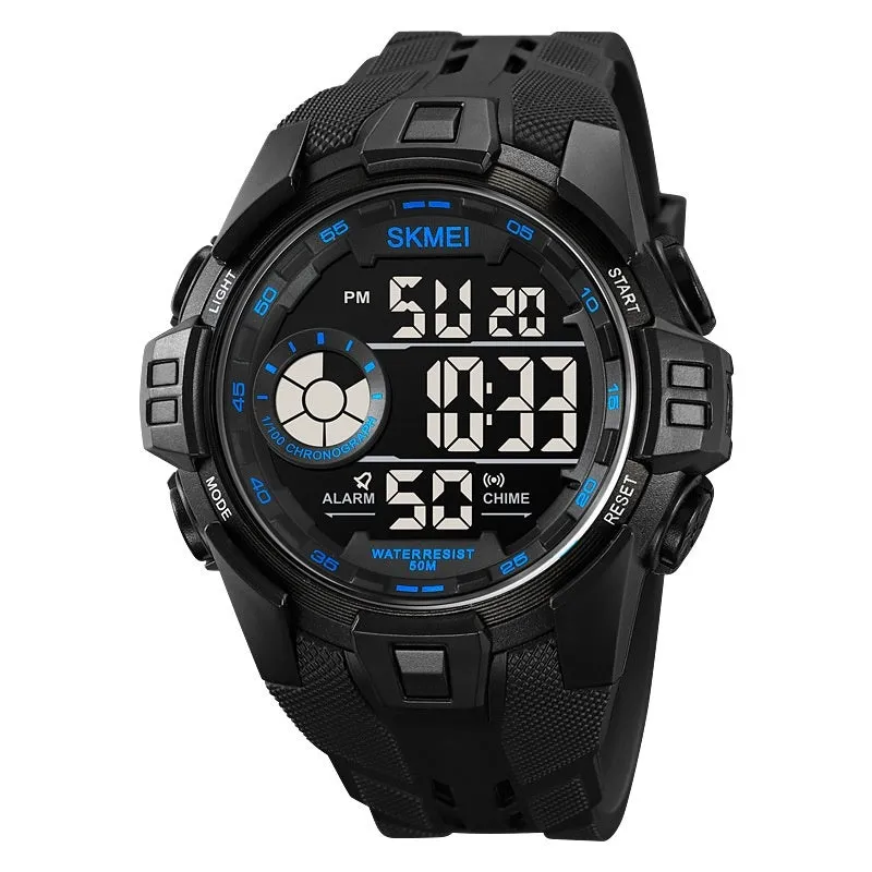 Men's electronic sport watch with 50mm resin dial and TPU strap in five colour options