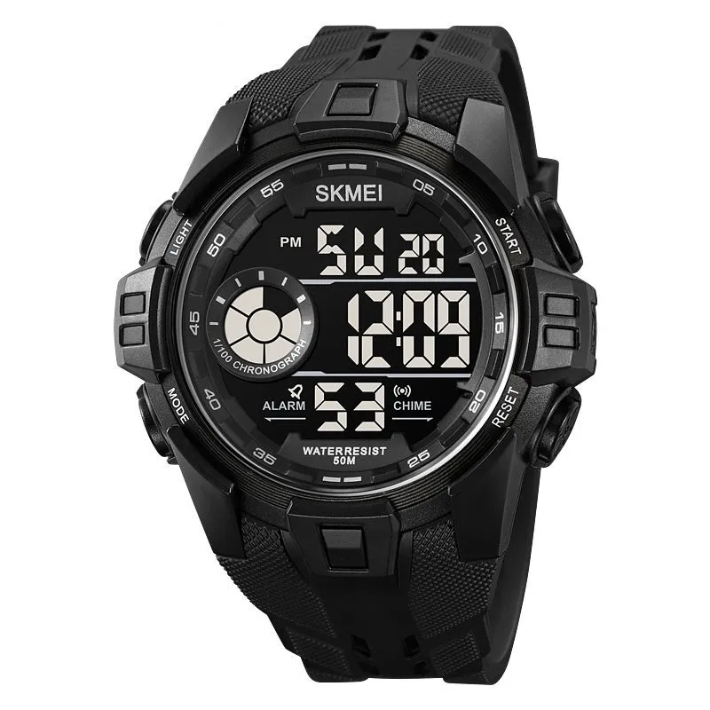 Men's electronic sport watch with 50mm resin dial and TPU strap in five colour options
