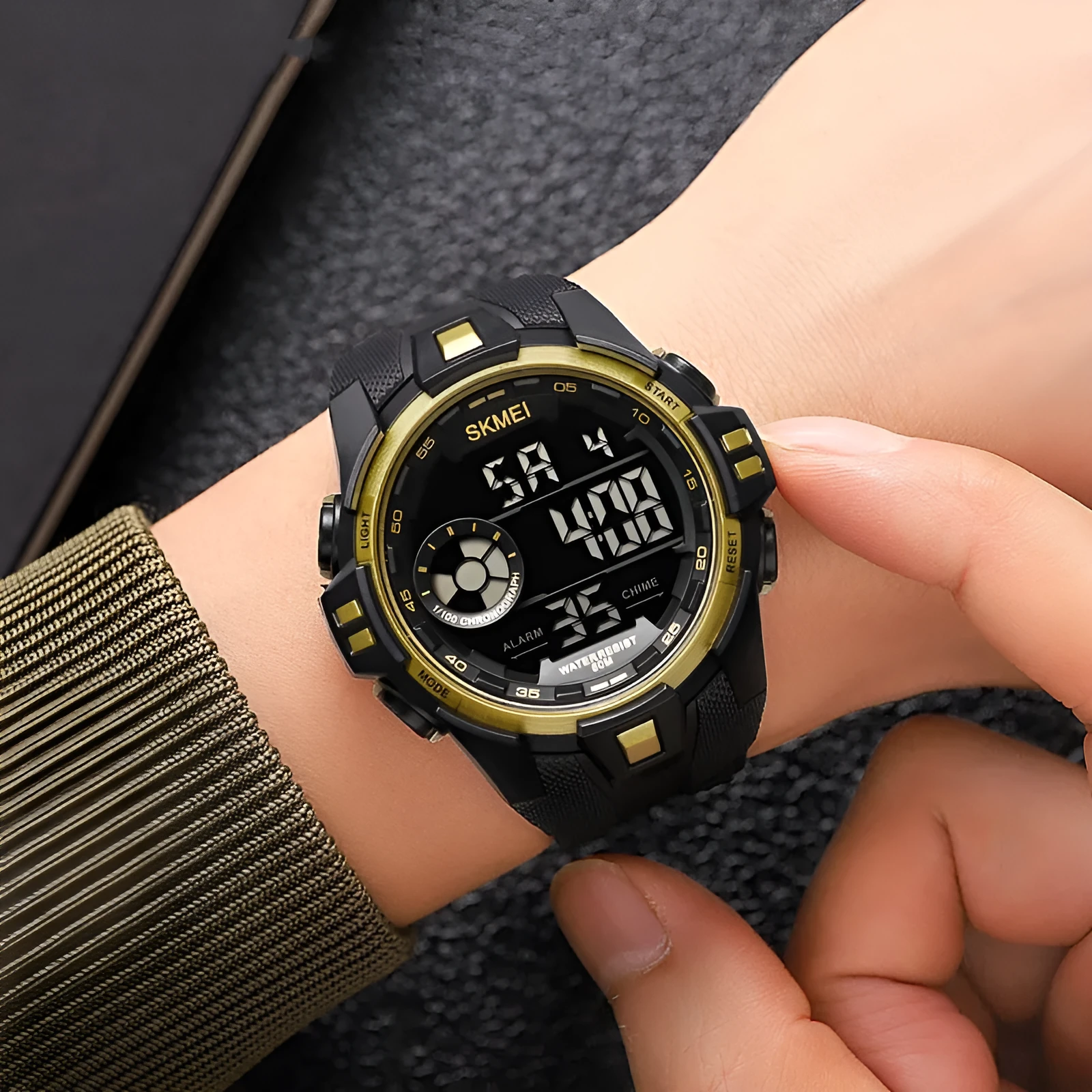 Men's electronic sport watch with 50mm resin dial and TPU strap in five colour options