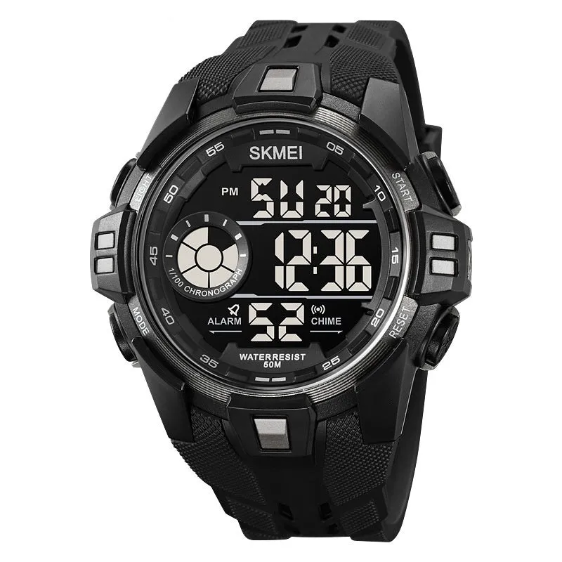 Men's electronic sport watch with 50mm resin dial and TPU strap in five colour options