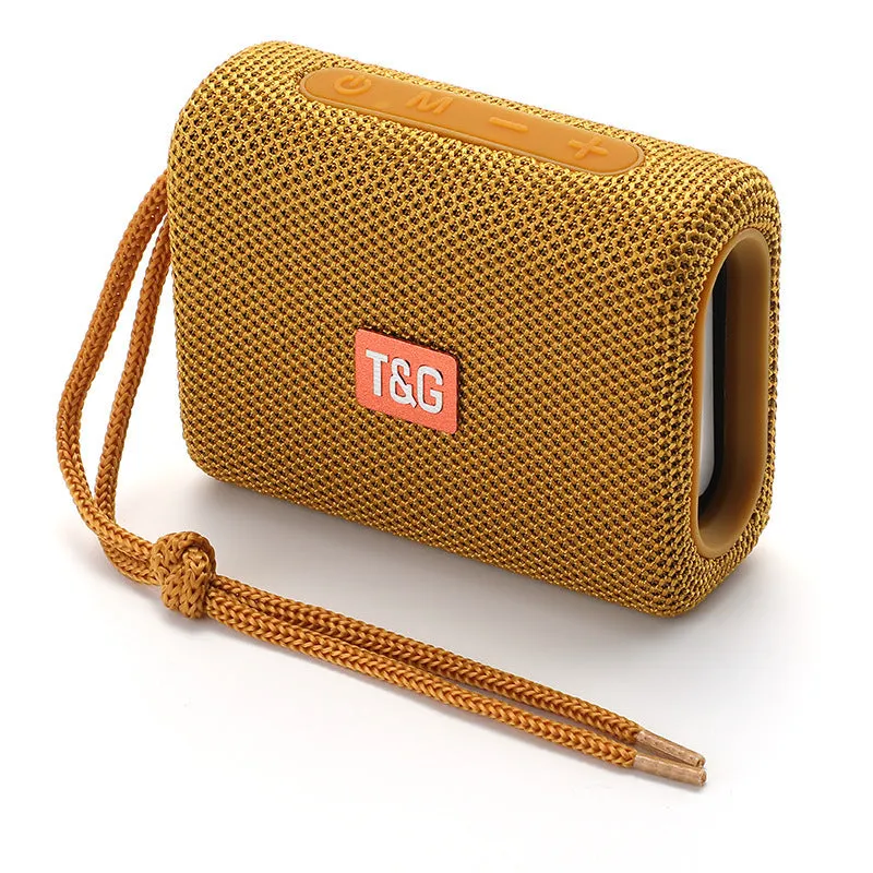 Wireless Bluetooth speaker in black, front view showing control buttons and grille, with double diaphragm subwoofer, 100x40x78mm