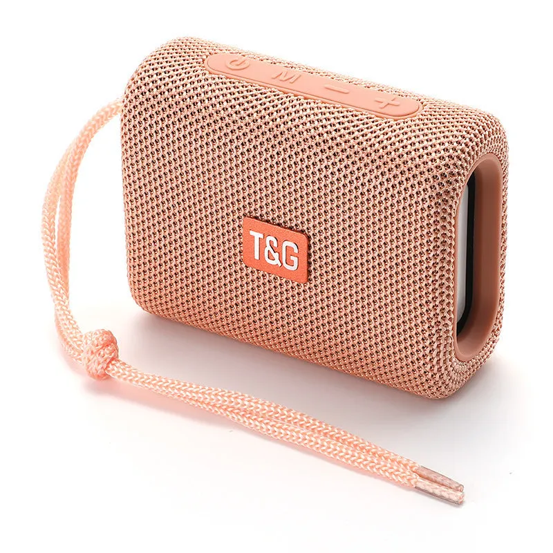 Wireless Bluetooth speaker in black, front view showing control buttons and grille, with double diaphragm subwoofer, 100x40x78mm