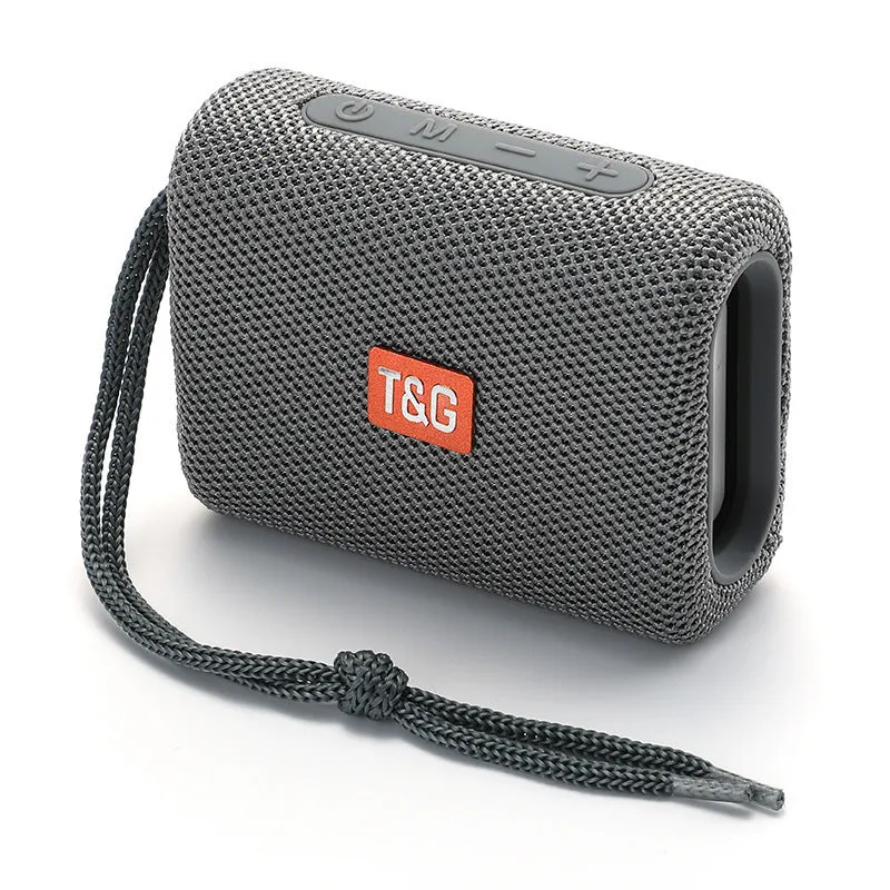 Wireless Bluetooth speaker in black, front view showing control buttons and grille, with double diaphragm subwoofer, 100x40x78mm