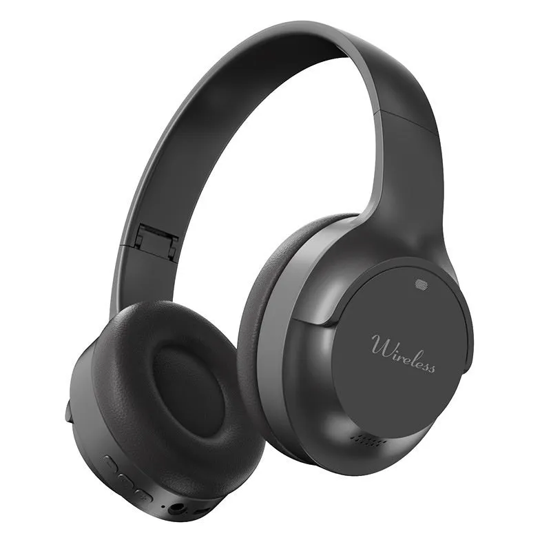 Wireless Bluetooth headset in beige with head-mounted design and ear cups, neutral background
