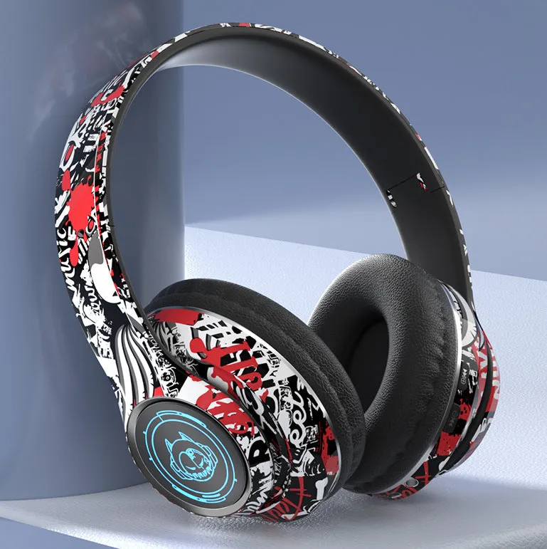 Folding wireless Bluetooth gaming headset in graffiti style with breathing light, PC ABS construction