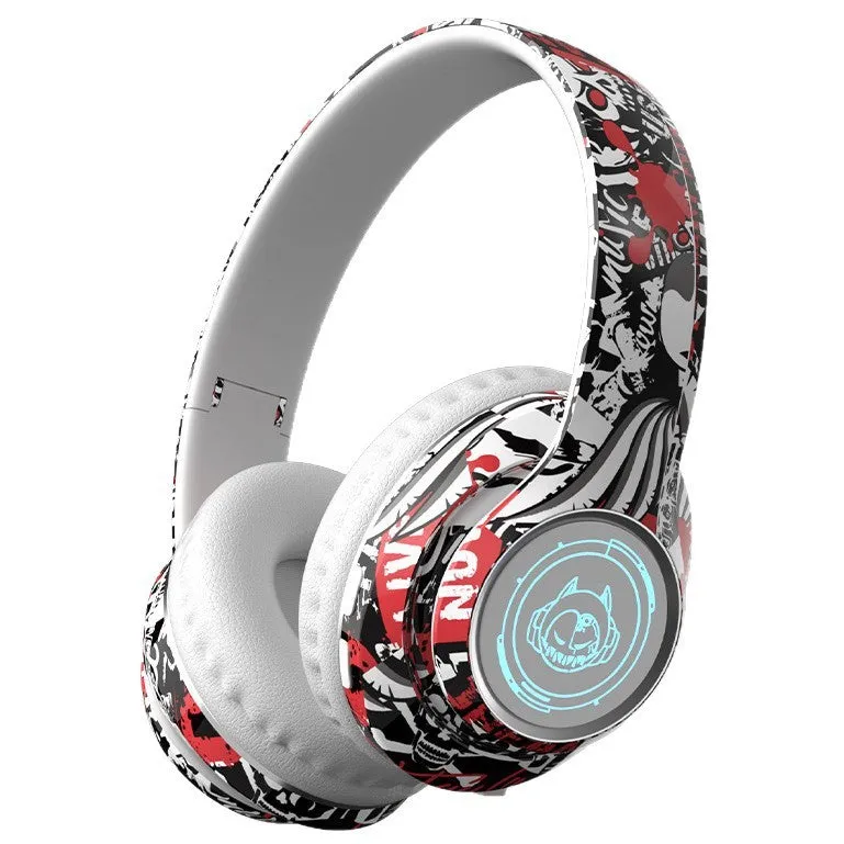 Folding wireless Bluetooth gaming headset in graffiti style with breathing light, PC ABS construction