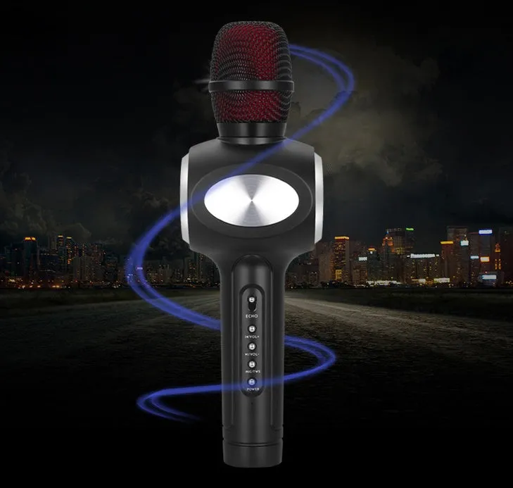 Yaerjia E108 mobile microphone in black, gold, or pink colours with capacitive pickup and echo effects