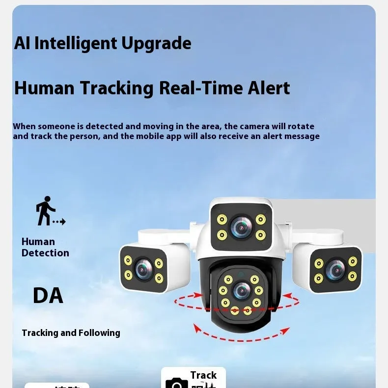 Outdoor Three-lens Surveillance Camera Wireless Wifi 6MP Security Camera Plastic Body AC110-220V for Home Monitoring British Standard Available