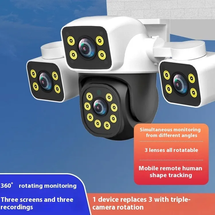 Outdoor Three-lens Surveillance Camera Wireless Wifi 6MP Security Camera Plastic Body AC110-220V for Home Monitoring British Standard Available