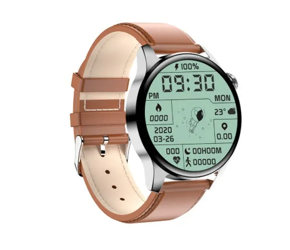 Smart watch with round colour screen showing heart rate data, with black silicone strap on a wrist.
