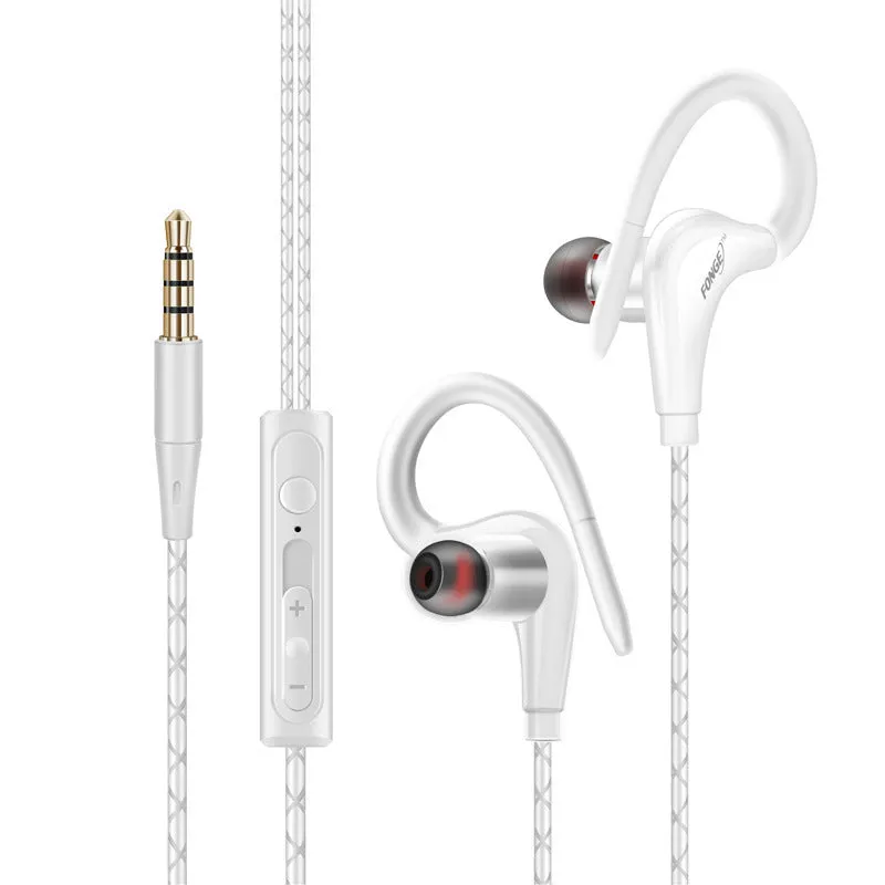 Wired sports headphones ear-mounted music monitor with microphone black TPE cable 1.2m 3.5mm plug