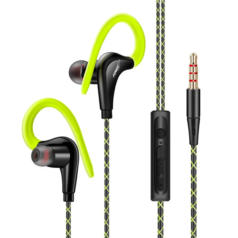 Wired sports headphones ear-mounted music monitor with microphone black TPE cable 1.2m 3.5mm plug