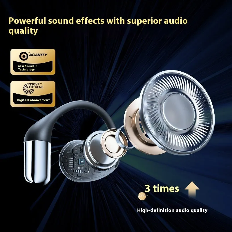 Bluetooth X5S ear-mounted headphones with AI translation, digital display, and breathing light, black colour, side view