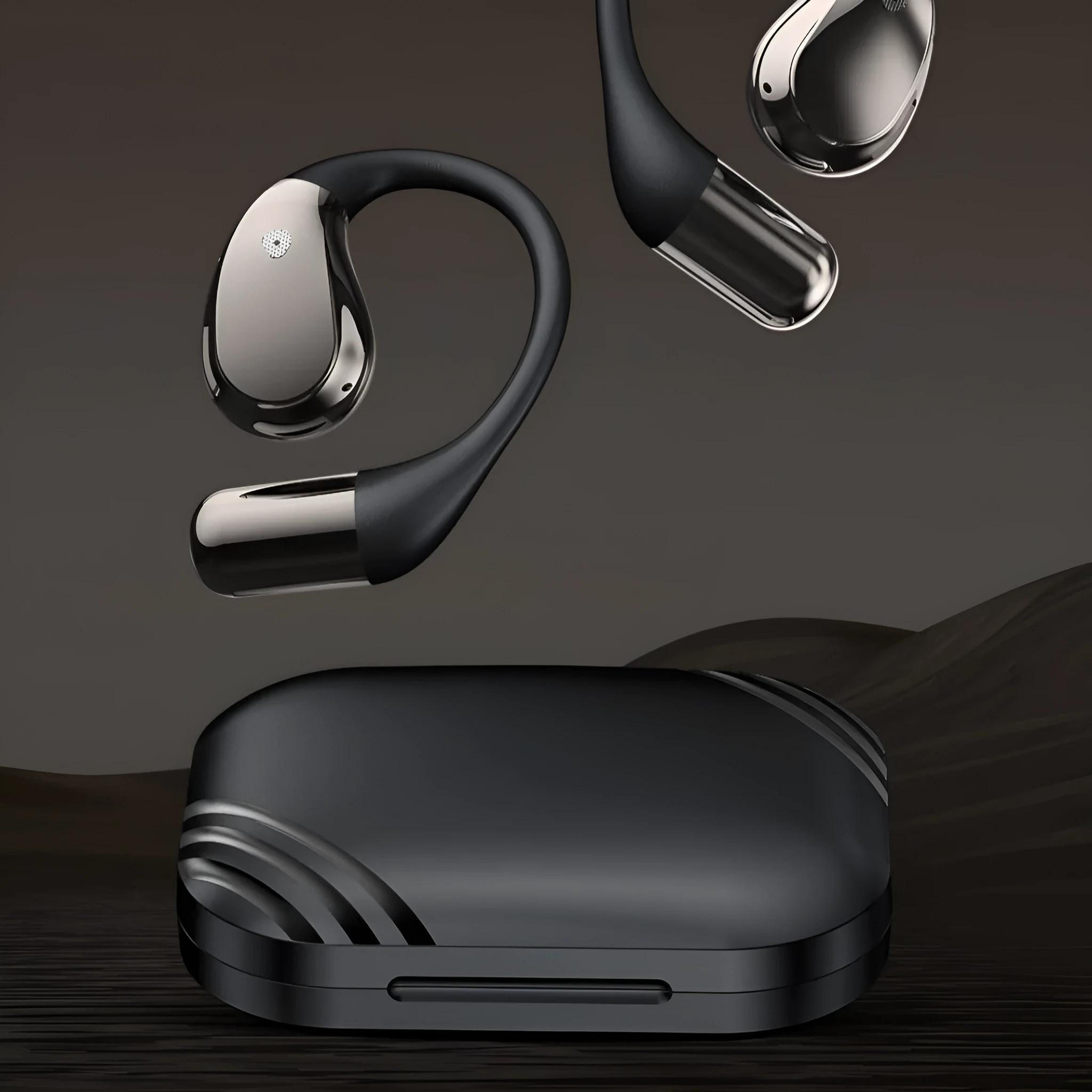 Bluetooth X5S ear-mounted headphones with AI translation, digital display, and breathing light, black colour, side view