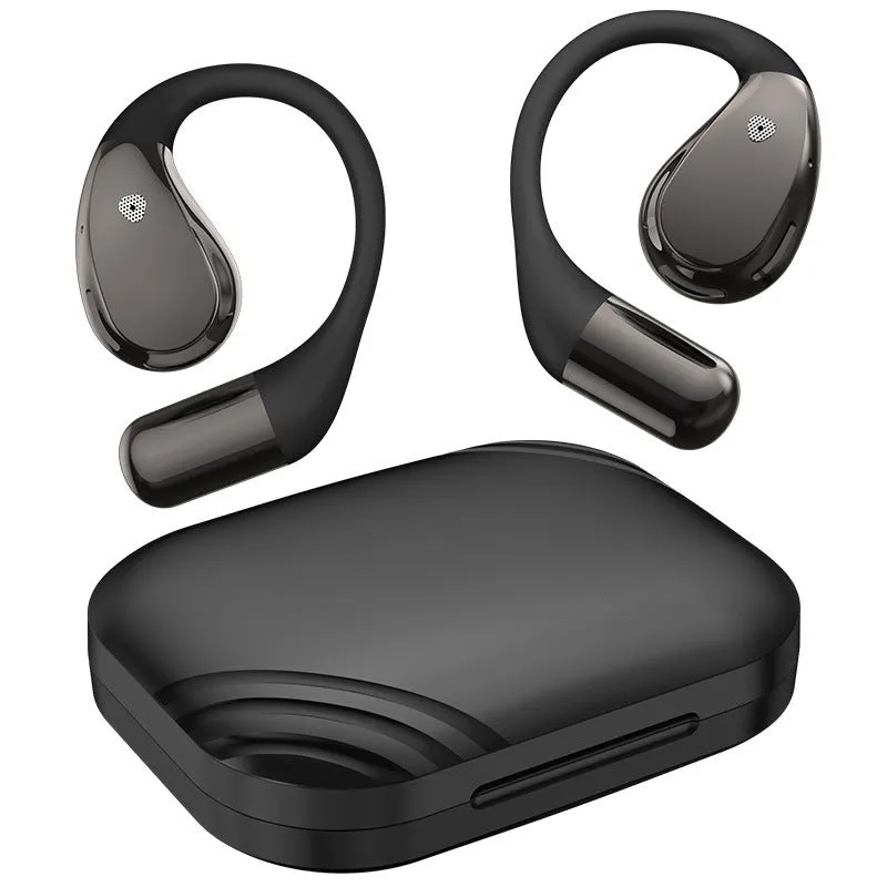 Bluetooth X5S ear-mounted headphones with AI translation, digital display, and breathing light, black colour, side view