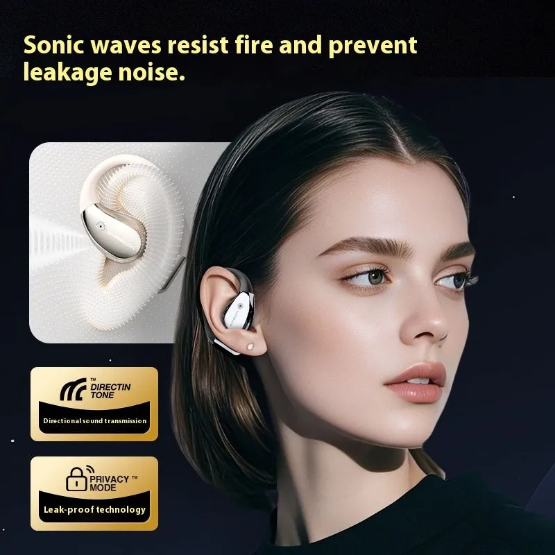 Bluetooth X5S ear-mounted headphones with AI translation, digital display, and breathing light, black colour, side view