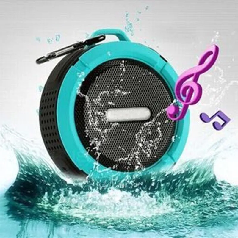 C6 waterproof Bluetooth portable speaker in multiple colours with bag clip attachment