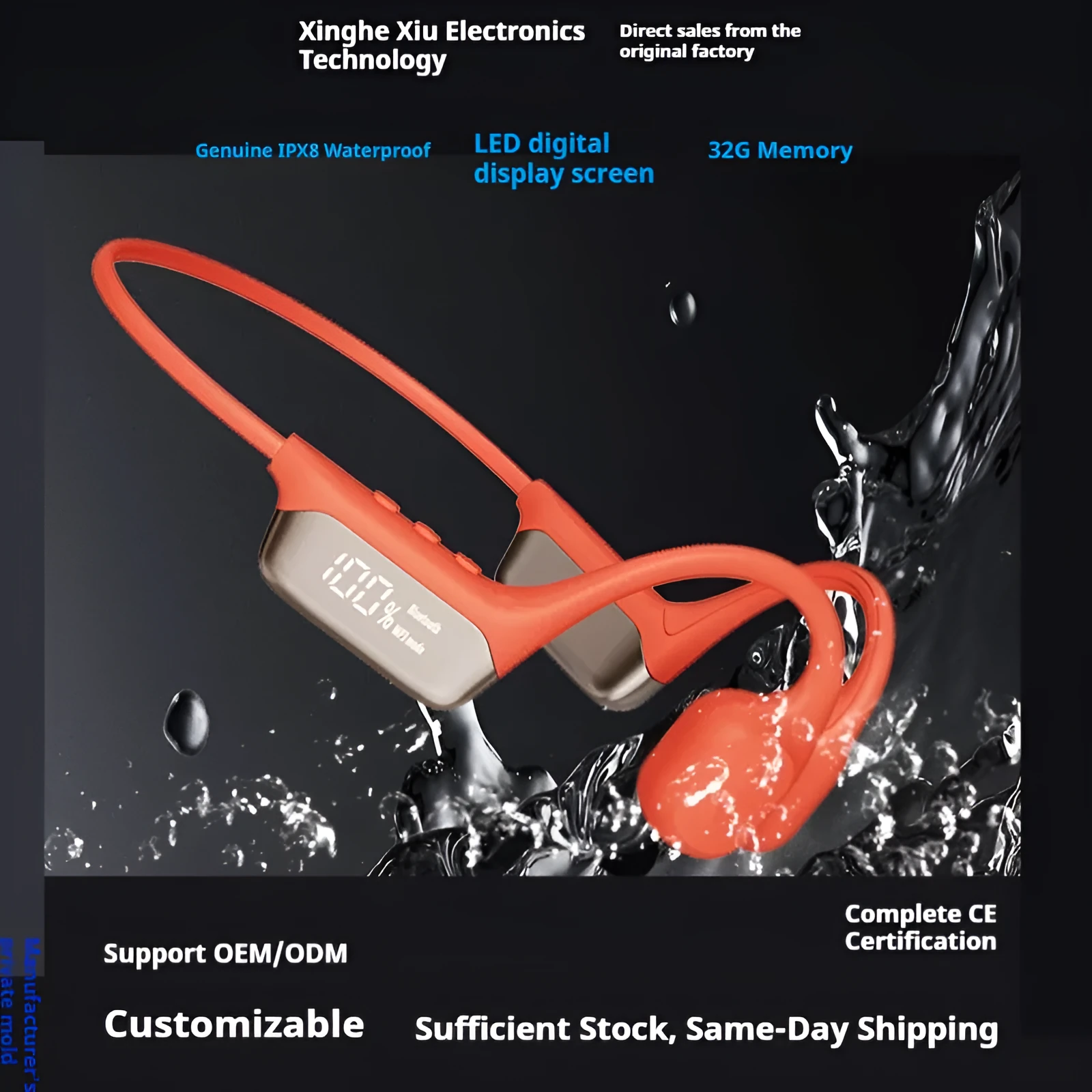 Wireless bone conduction sports headphones in black with PC ABS frame on a gym background