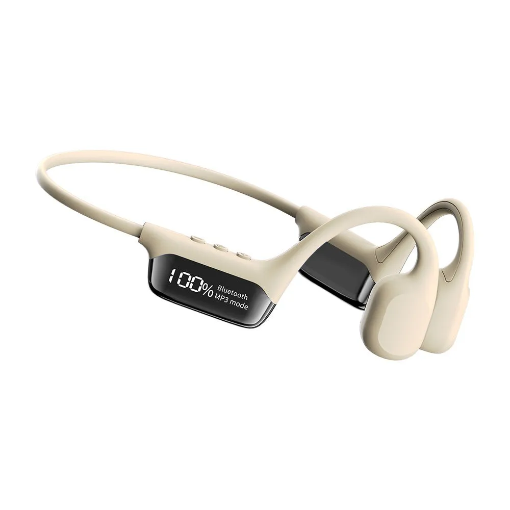 Wireless bone conduction sports headphones in black with PC ABS frame on a gym background