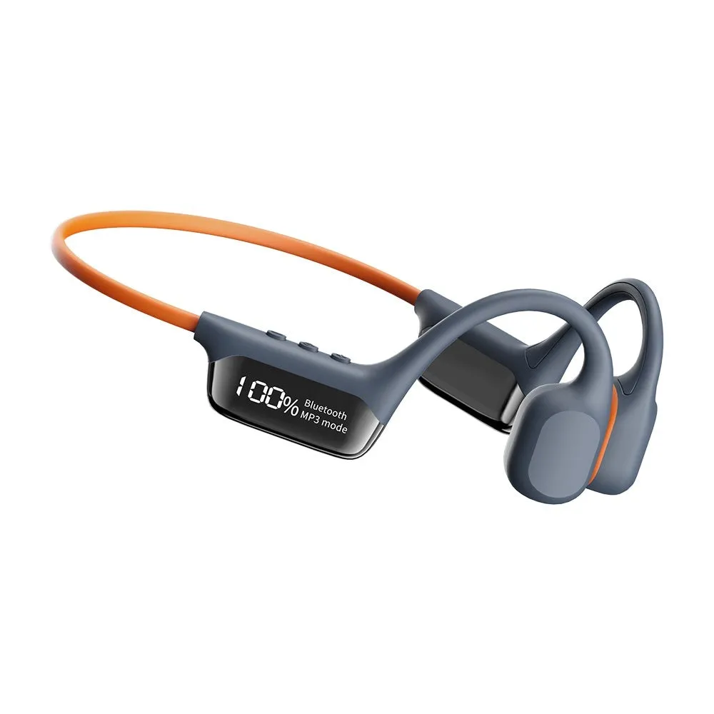 Wireless bone conduction sports headphones in black with PC ABS frame on a gym background