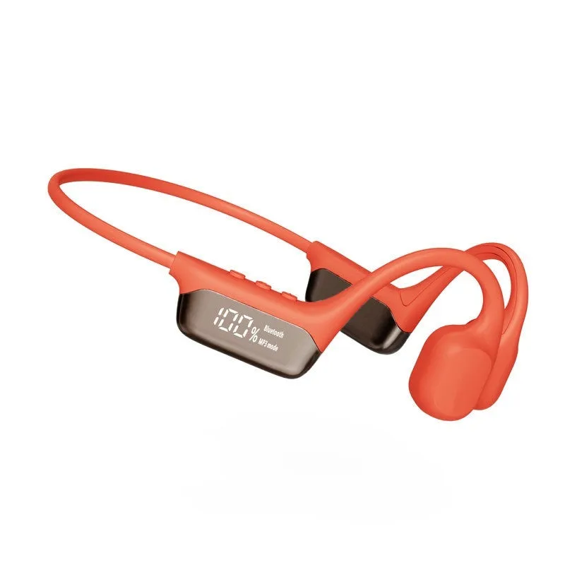 Wireless bone conduction sports headphones in black with PC ABS frame on a gym background
