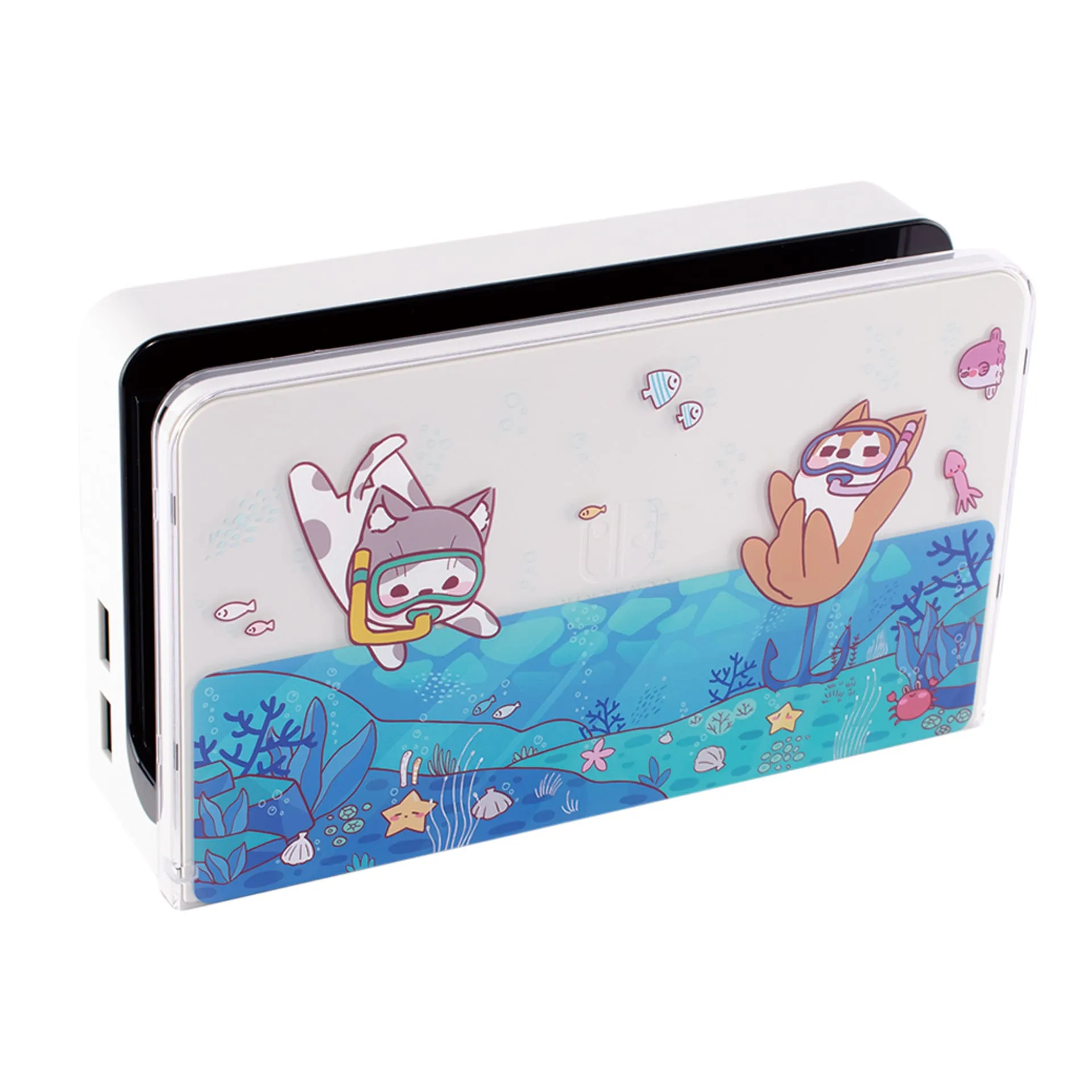 Nintendo Switch OLED protective case with Submarine Exploration design in blue underwater theme
