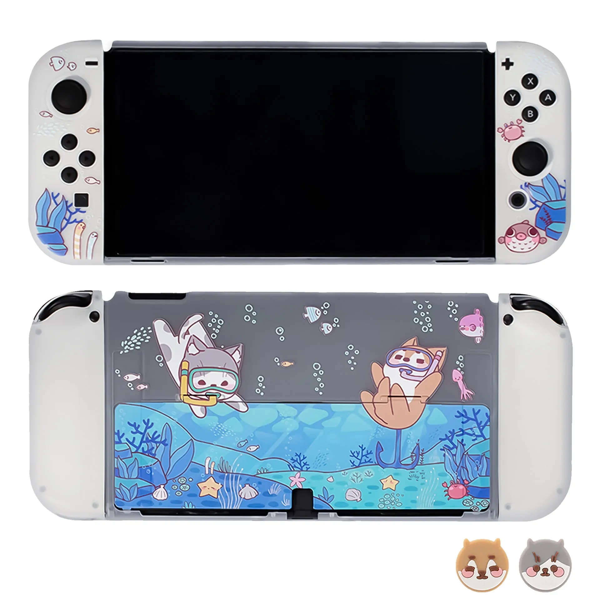 Nintendo Switch OLED protective case with Submarine Exploration design in blue underwater theme