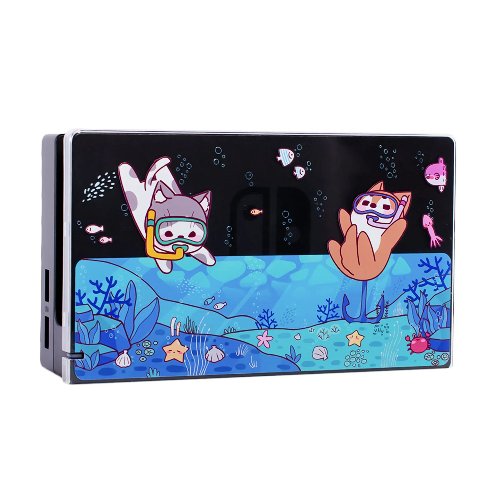 Nintendo Switch OLED protective case with Submarine Exploration design in blue underwater theme